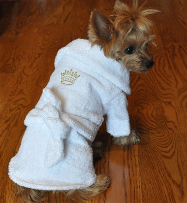 White Gold Crown Bathrobe 100% Combed Cotton Terrycloth. SALE ITEM!